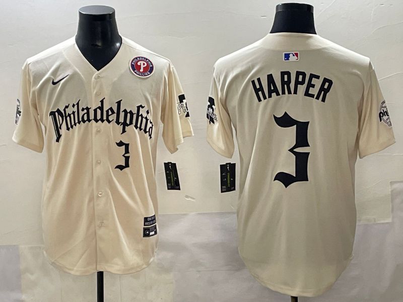 Men 2025 Philadelphia Phillies #3 Harper Cream Five generations Joint Name Nike MLB Jersey style 4